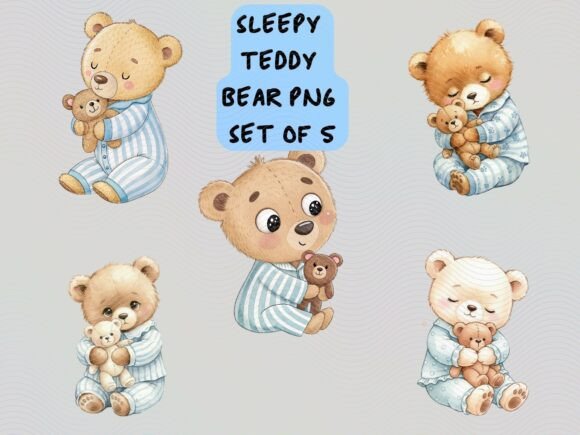 Blue Sleepy Teddy Bears PNG Set: A Versatile Digital Asset for Creative Projects