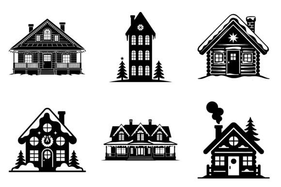 Christmas House Silhouette Vector Bundle