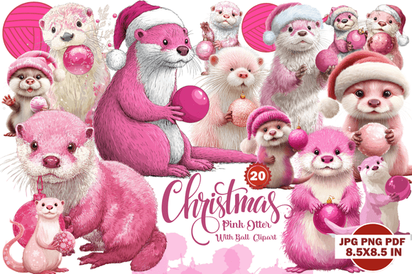 Christmas Pink Otter with Ball Clipart: A Festive Addition to Your Creative Projects