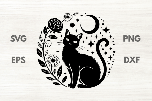 Cute Celestial Floral Black Cat SVG: A Magical Addition to Your Creative Projects