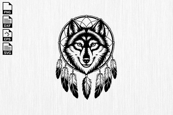 Dream Catcher Wolf Svg, Feathers Svg