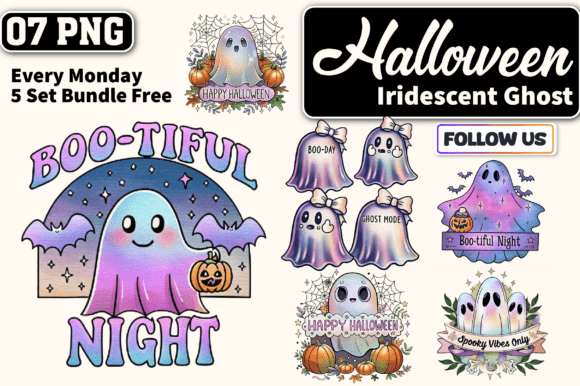 Halloween Iridescent Ghost Bundle PNG