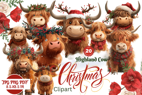Highland Cow Christmas Clipart: A Festive Addition to Your Creative Projects