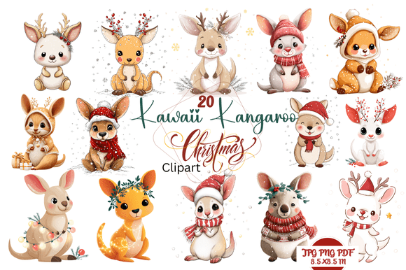 Kawaii Kangaroo Christmas Clipart: A Festive Addition to Your Creative Projects