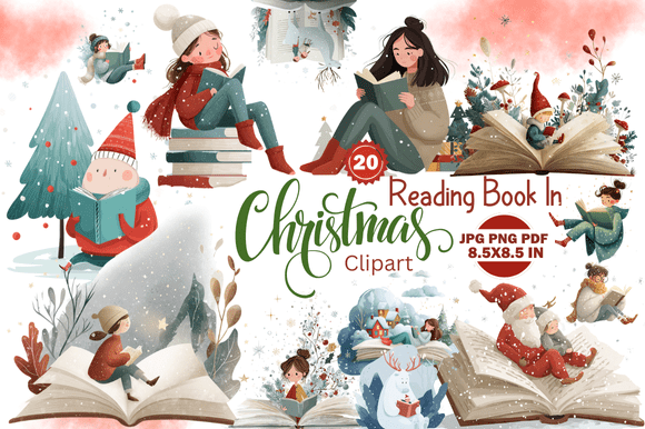Reading Book in Christmas Clipart